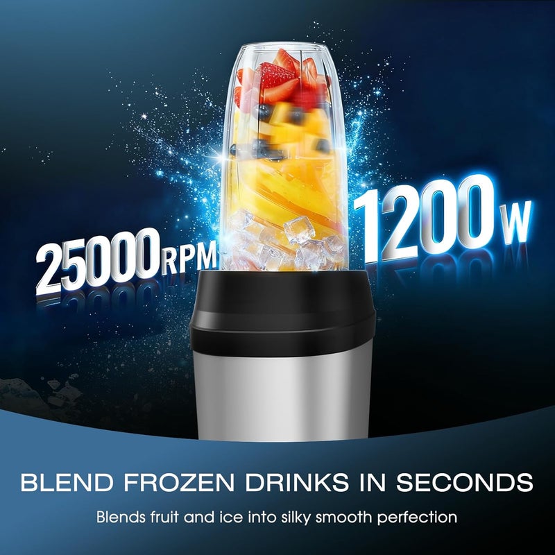 Nahida Blender for Smoothies, 1200W Smoothie Blender for Ice Crushing, Blenders with (2) 6-Fin Blades, Personal Blenders for Kitchen with 23oz, 32oz, 37oz Easy Go Cups for Juices, Silver - Image 2